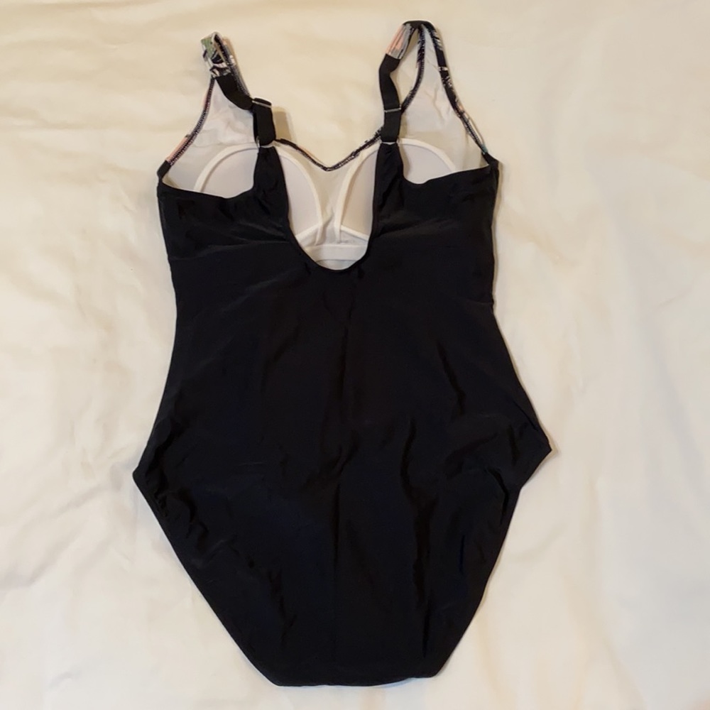 Bawdy Pink & Black Tropical One Piece Swimsuit, 1X - Picture 2 of 5